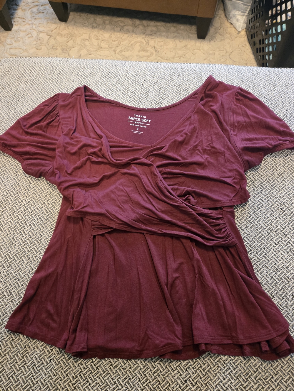 torrid Burgundy Crossover Short Sleeve Top